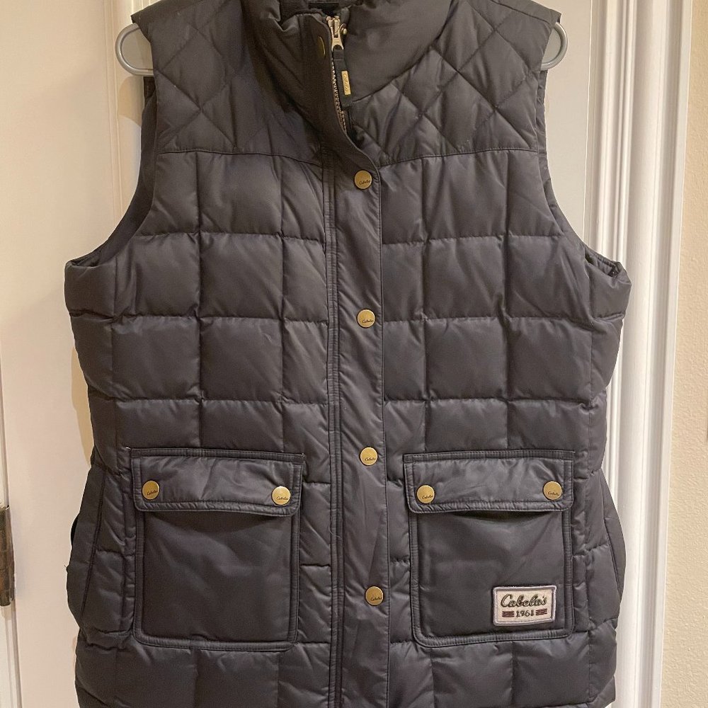 Cabela's Black Quilted Puffer Vest with Gold Hardware